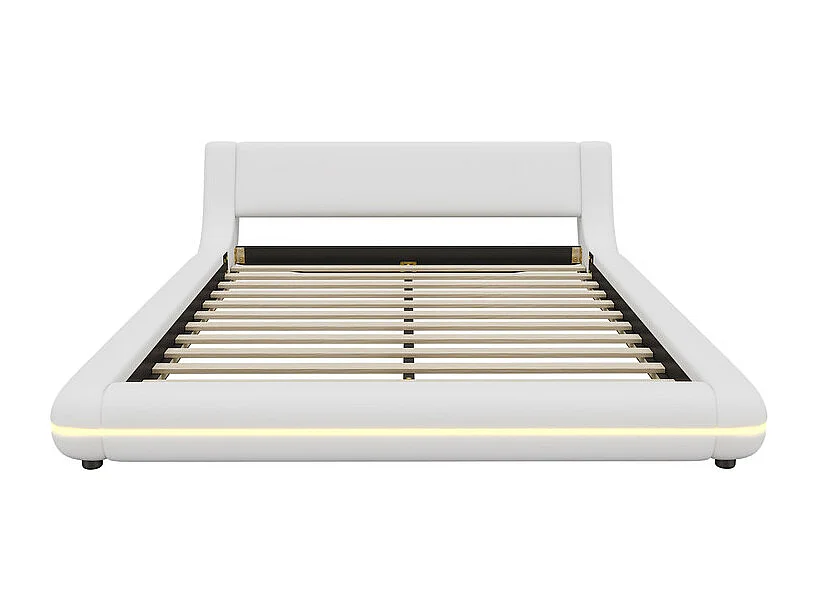 Cadre de lit avec LED et télécommande - 140 x 200 cm - rembourré en cuir PU - Blanc