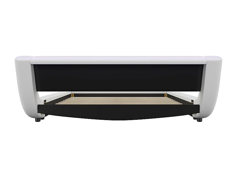 Cadre de lit avec LED et télécommande - 140 x 200 cm - rembourré en cuir PU - Blanc