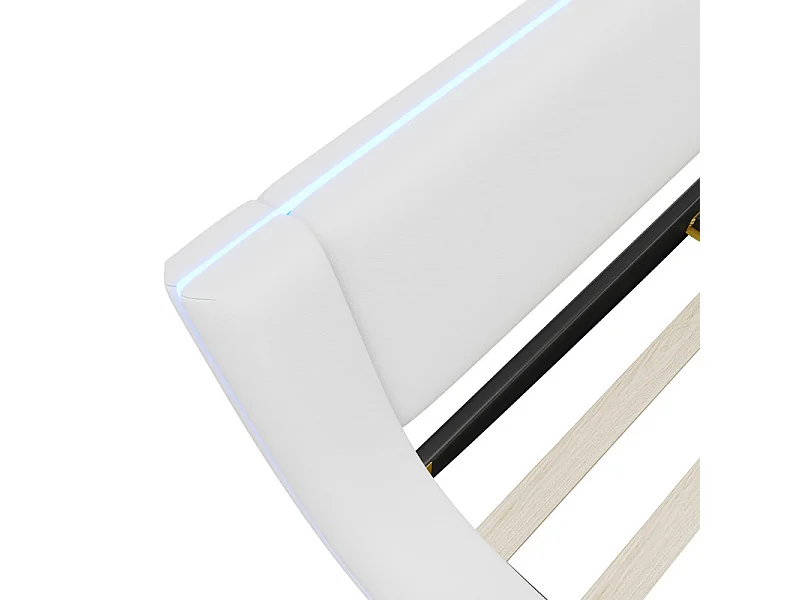 Cadre de lit avec LED et télécommande - 140 x 200 cm - rembourré en cuir PU - Blanc