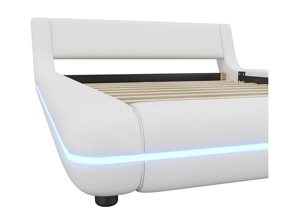 Cadre de lit avec LED et télécommande - 140 x 200 cm - rembourré en cuir PU - Blanc