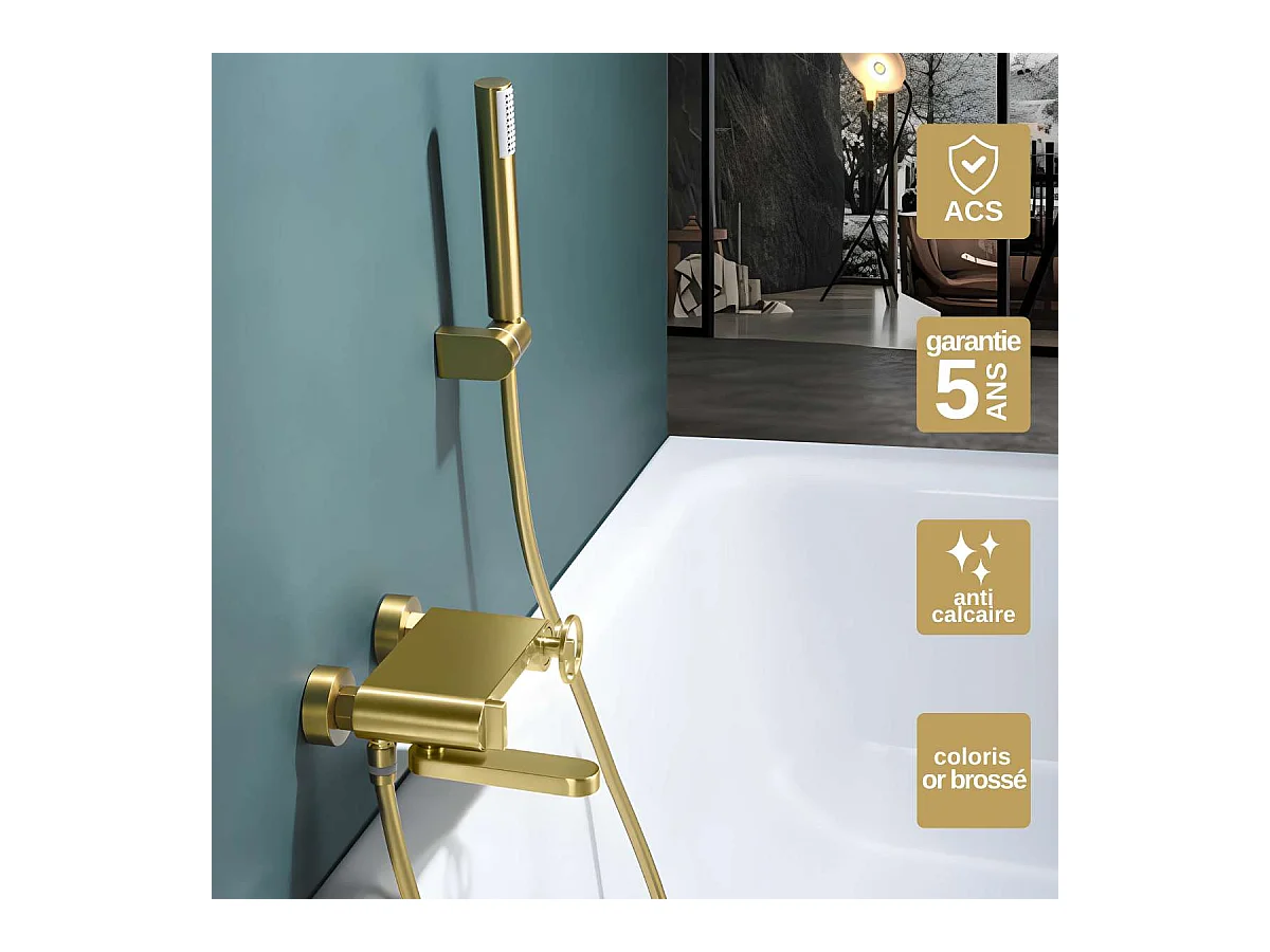 Ensemble Bain/Douche Anti-Calcaire Or Brossé OLIMPO BDC033-4OC