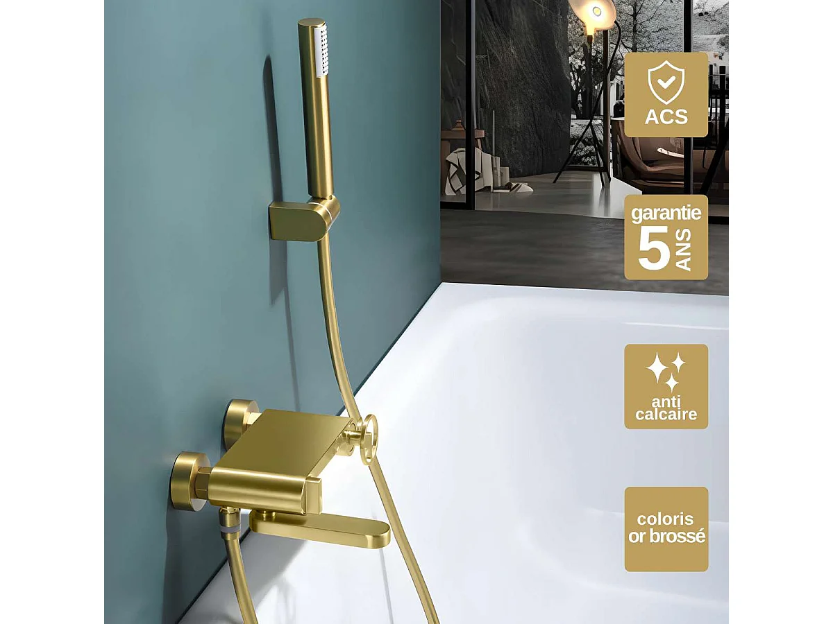 Ensemble Bain/Douche Anti-Calcaire Or Brossé OLIMPO BDC033-4OC
