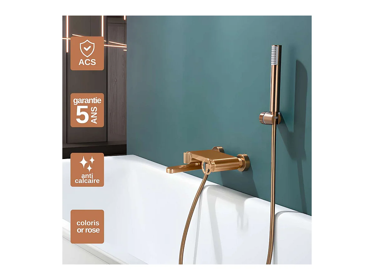 Ensemble Bain/Douche Anti-Calcaire Or Rose Cuivré OLIMPO BDC033-4ORC