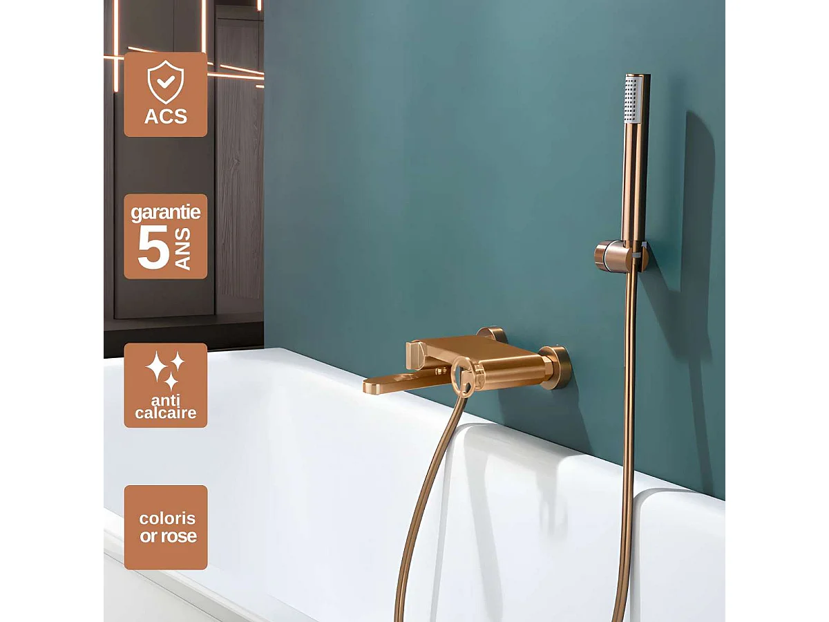 Ensemble Bain/Douche Anti-Calcaire Or Rose Cuivré OLIMPO BDC033-4ORC
