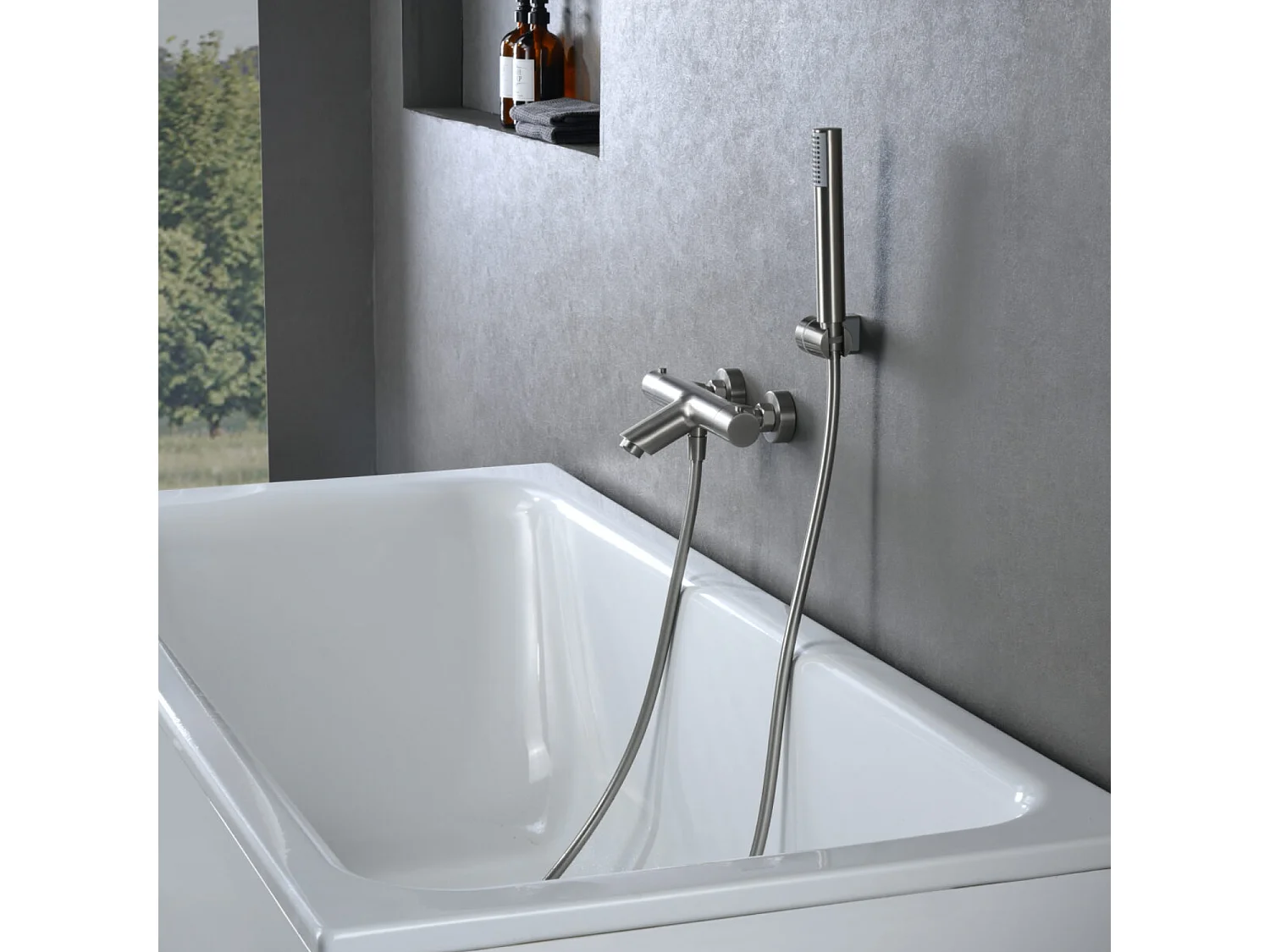 Ensemble Bain/Douche Anti-Calcaire en Niquel Brossé MONZA BTM039-4NQ