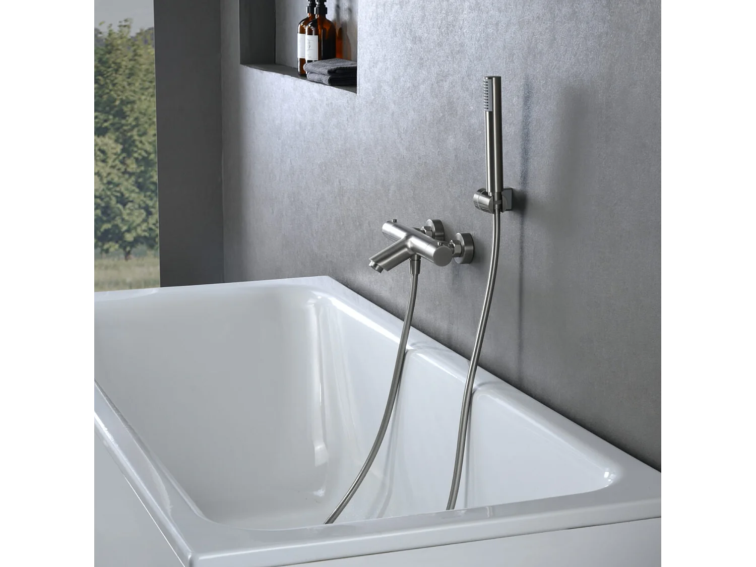 Ensemble Bain/Douche Anti-Calcaire en Niquel Brossé MONZA BTM039-4NQ