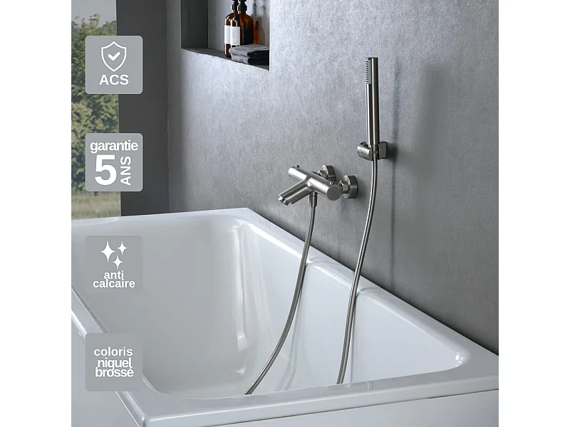 Ensemble Bain/Douche Anti-Calcaire en Niquel Brossé MONZA BTM039-4NQ