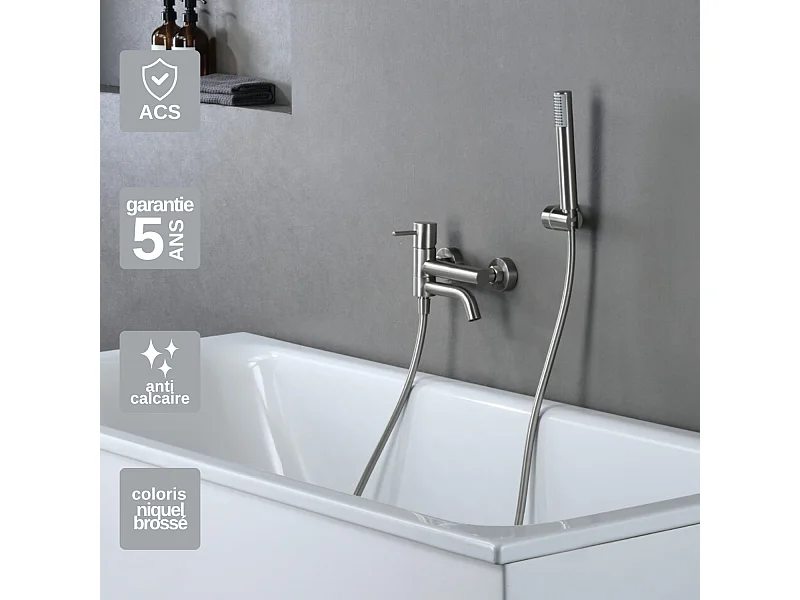Ensemble Bain/Douche Anti-Calcaire en Niquel Brossé MONZA BDM039-4NQ