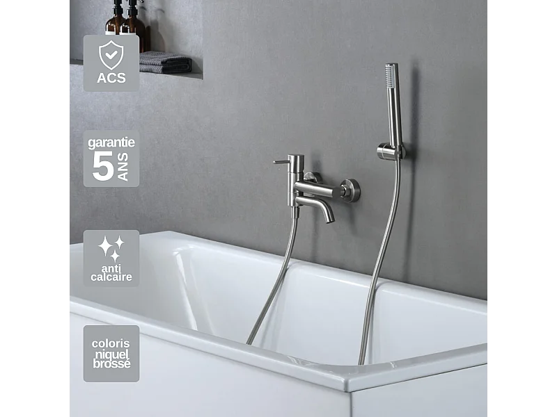 Ensemble Bain/Douche Anti-Calcaire en Niquel Brossé MONZA BDM039-4NQ