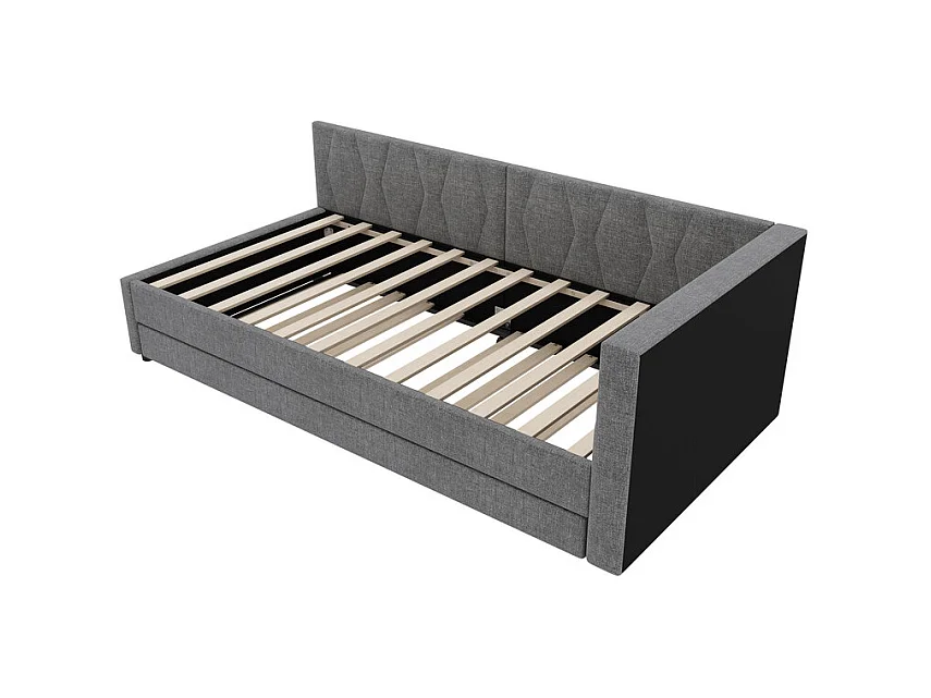 Lit banquette gigogne 90 x 200 cm + 90 x 190 cm, Lin, avec LED et USB + type C, Gris