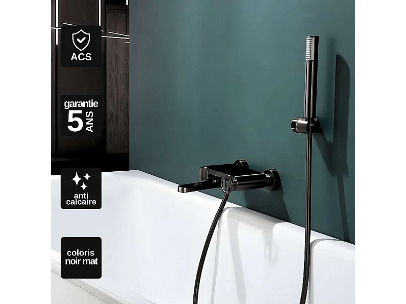 Ensemble Bain/Douche Anti-Calcaire Noir Mat OLIMPO BDC033-4NG