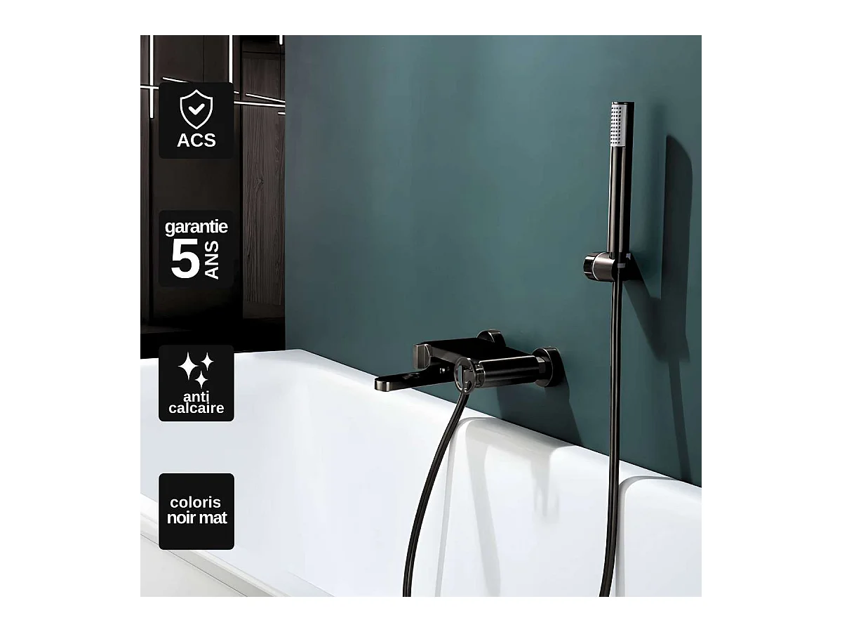 Ensemble Bain/Douche Anti-Calcaire Noir Mat OLIMPO BDC033-4NG