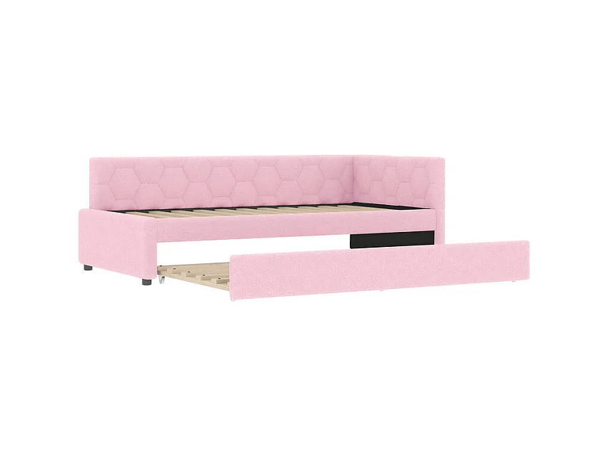 Lit gigogne banquette 90 x 200 cm en velours rose - avec lampe de chevet et USB + type C
