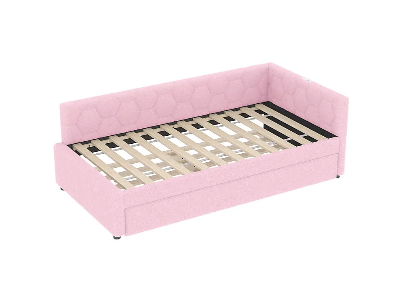 Lit gigogne banquette 90 x 200 cm en velours rose - avec lampe de chevet et USB + type C