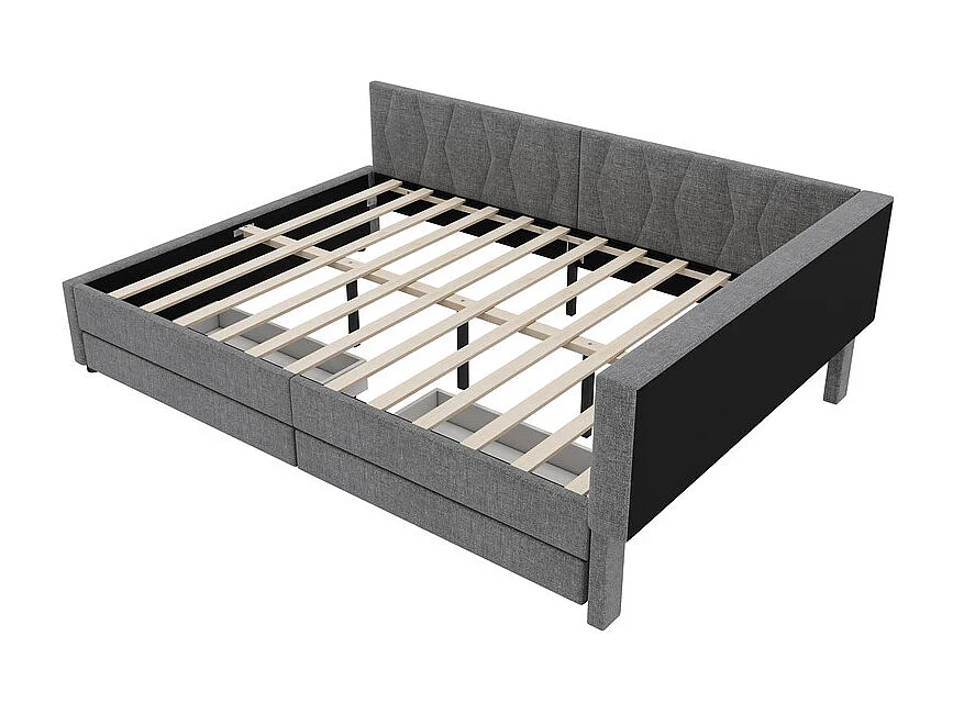 Canapé-lit 140 x 200 cm en Lin gris, lit coffre banquette, avec 2 tiroirs, LED et USB + type C