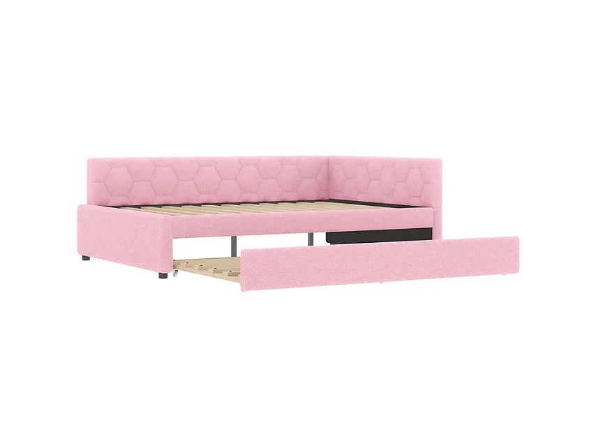 Lit gigogne banquette 140 x 200 cm en velours rose - avec lampe de chevet et USB + type C