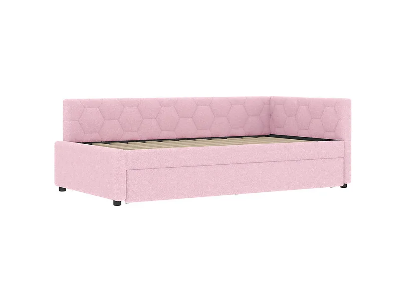 Lit gigogne banquette 140 x 200 cm en velours rose - avec lampe de chevet et USB + type C