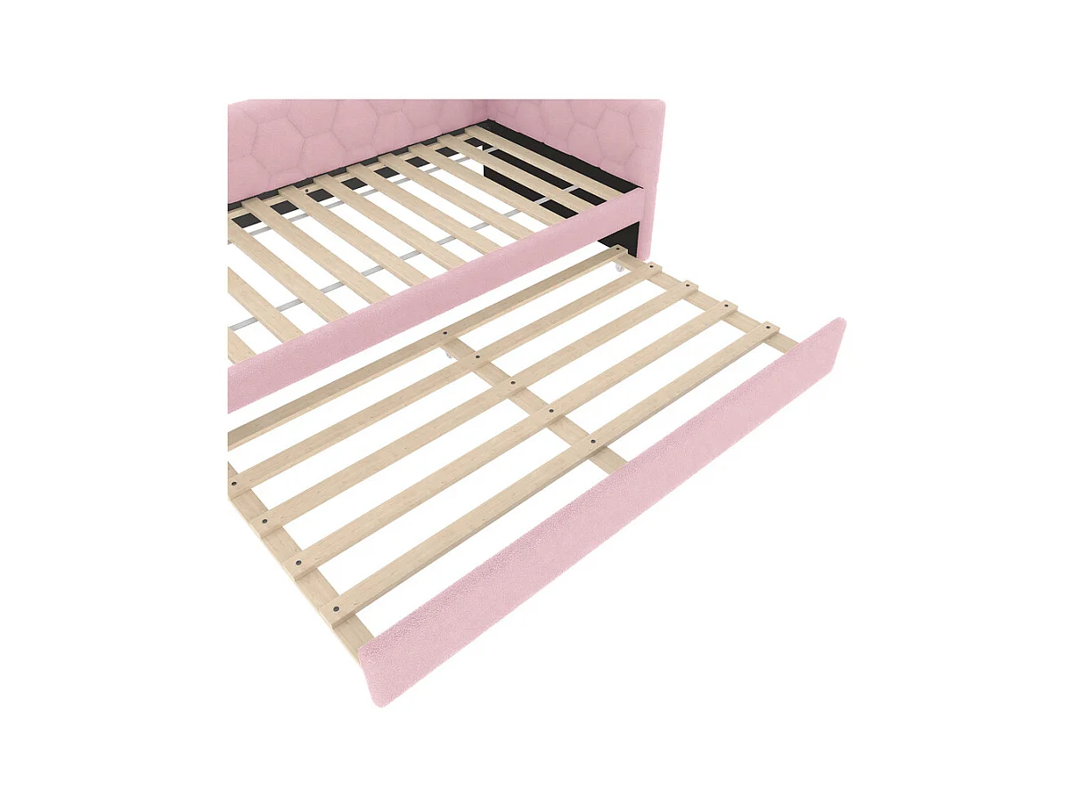 Lit gigogne banquette 140 x 200 cm en velours rose - avec lampe de chevet et USB + type C