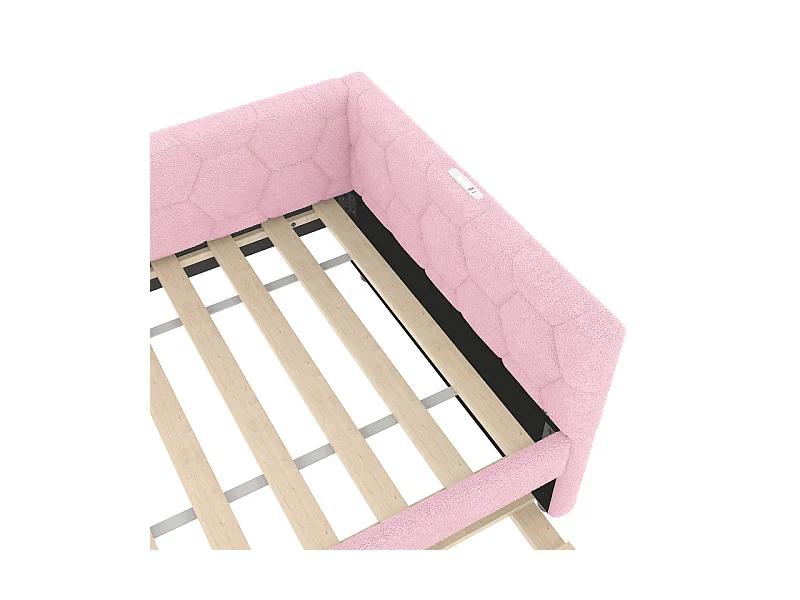 Lit gigogne banquette 140 x 200 cm en velours rose - avec lampe de chevet et USB + type C
