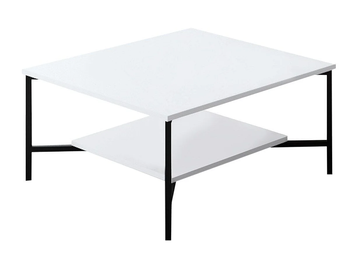 Table basse carrée Harmony 80x80cm Métal Noir et Bois Blanc