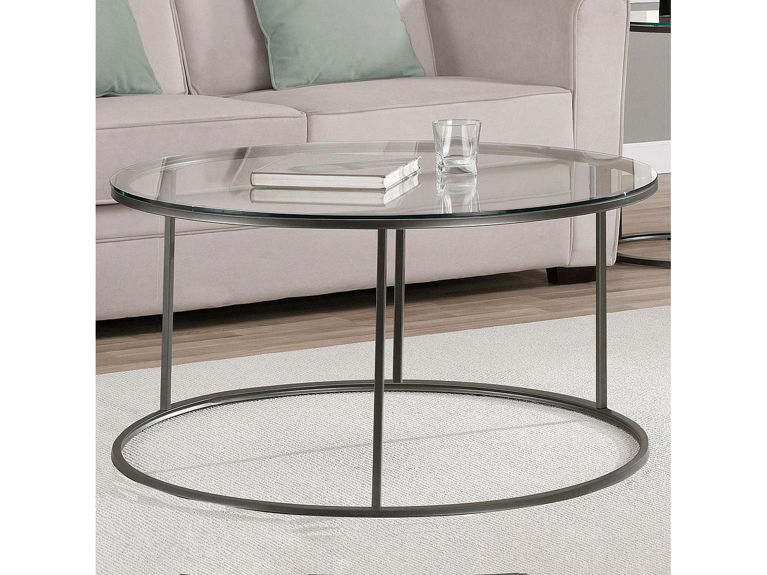 Tavolino da caffè Kailua 1797, Nero, 45cm, Diametro: 80, Vetro temperato, Round