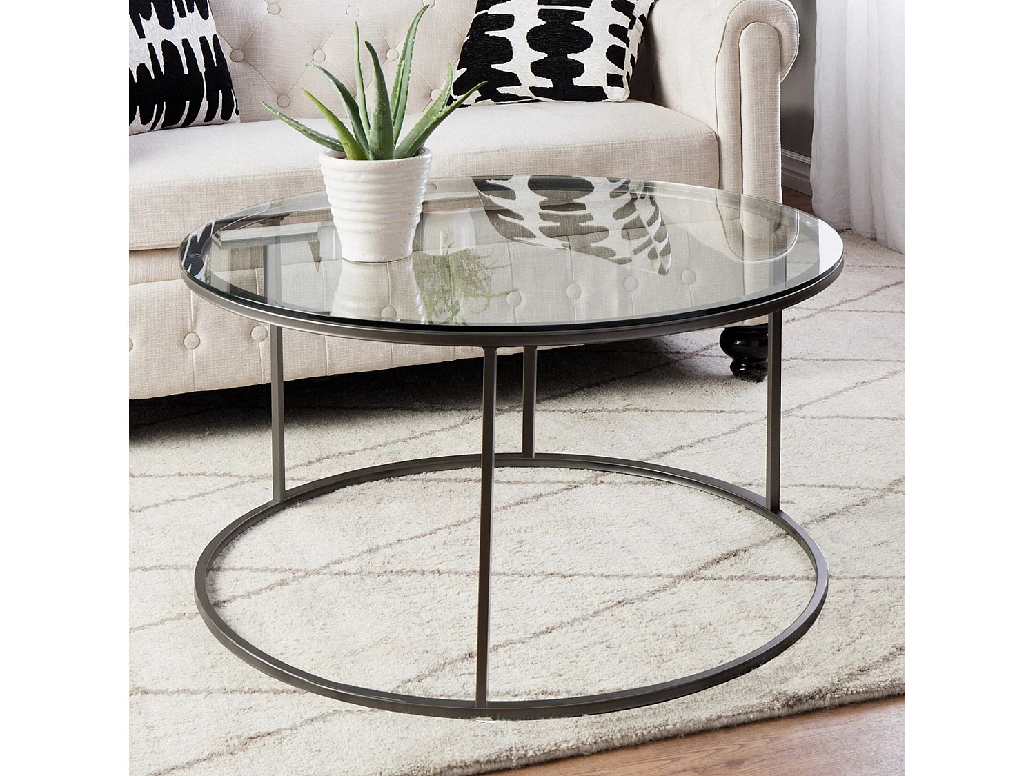 Tavolino da caffè Kailua 1797, Nero, 45cm, Diametro: 80, Vetro temperato, Round