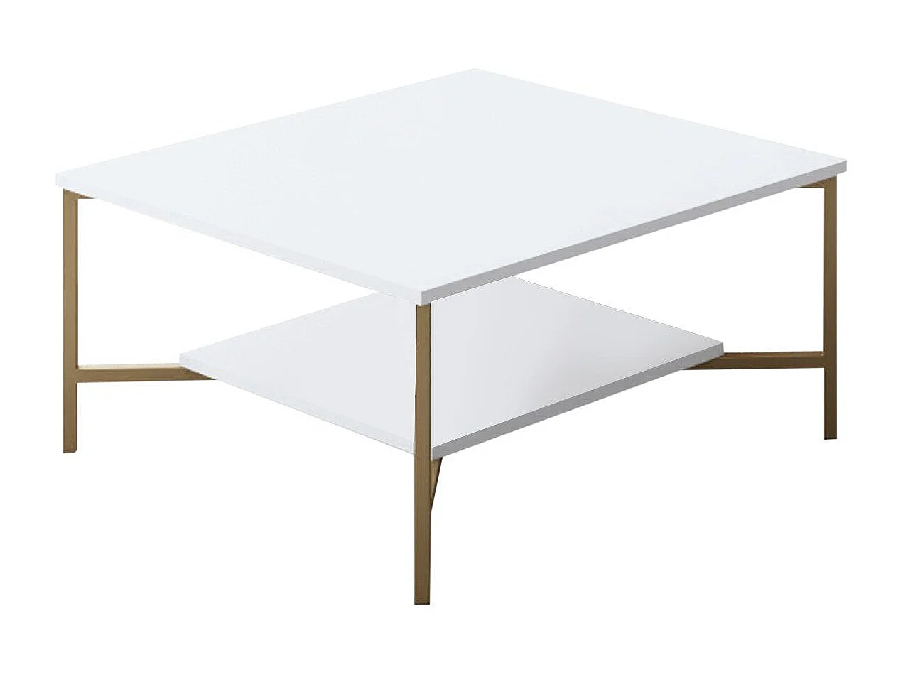 Mesa de café Kailua Z109, Dorado|Blanco, 40x80x80cm, Aglomerado laminado, Angular