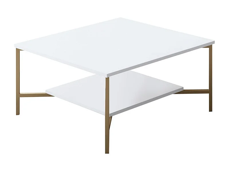 Tavolino da caffè Kailua Z109, Bianco|D'oro, 40x80x80cm, Truciolare laminato, Angolare