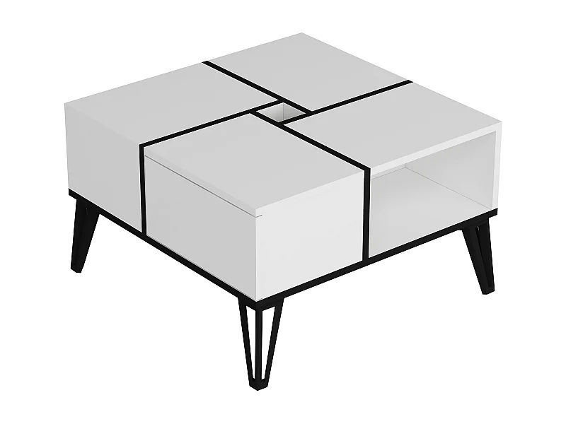 Table basse carrée avec rangement Equinox Bois Blanc et Métal Noir