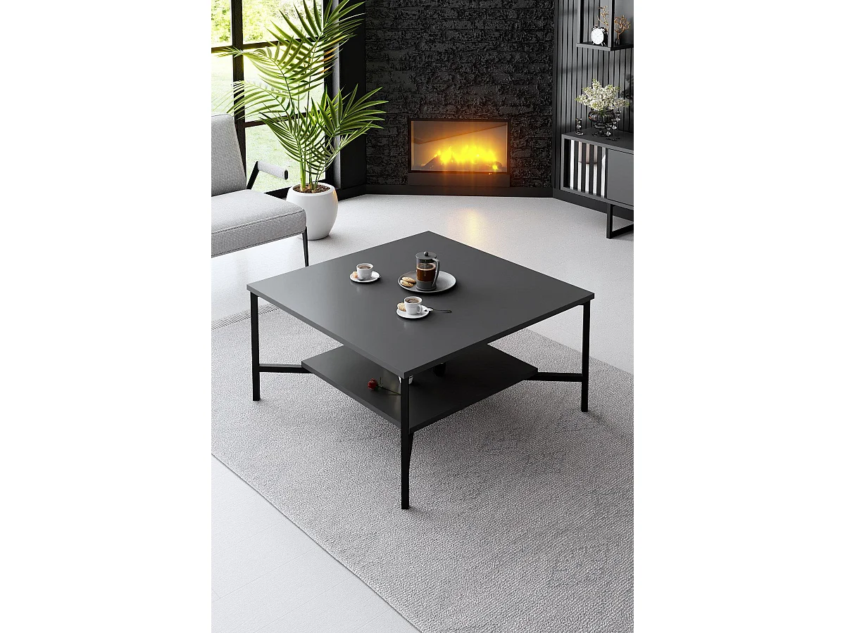 Tavolino da caffè Kailua Z109, Antracite|Nero, 40x80x80cm, Truciolare laminato, Angolare