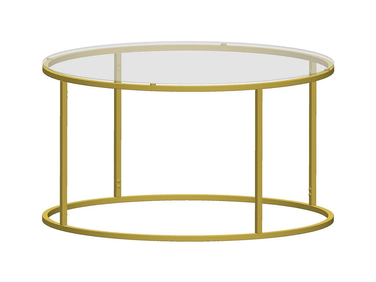 Mesa de café Kailua 1797, Dorado, 45cm, Diámetro: 80, Vidrio templado, Redonda