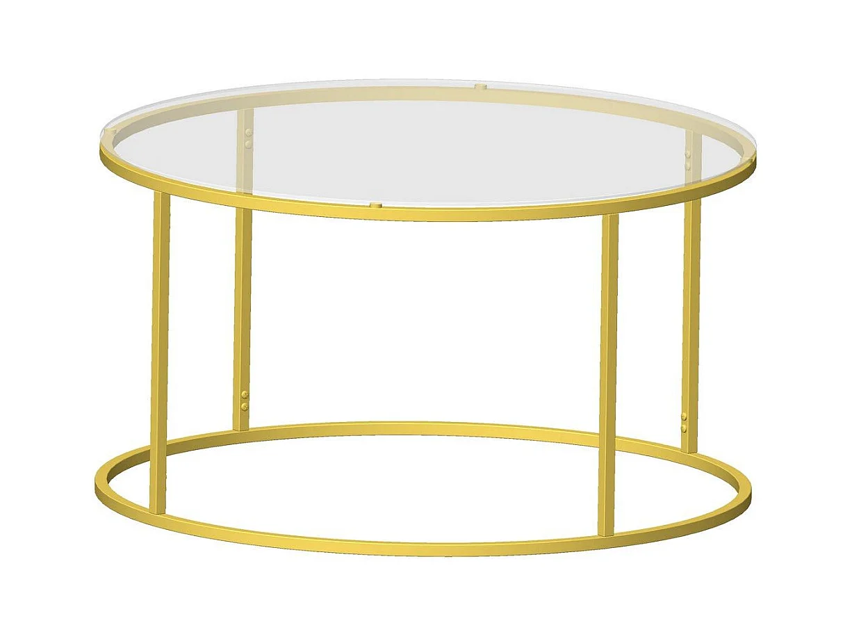 Mesa de café Kailua 1797, Dorado, 45cm, Diámetro: 80, Vidrio templado, Redonda