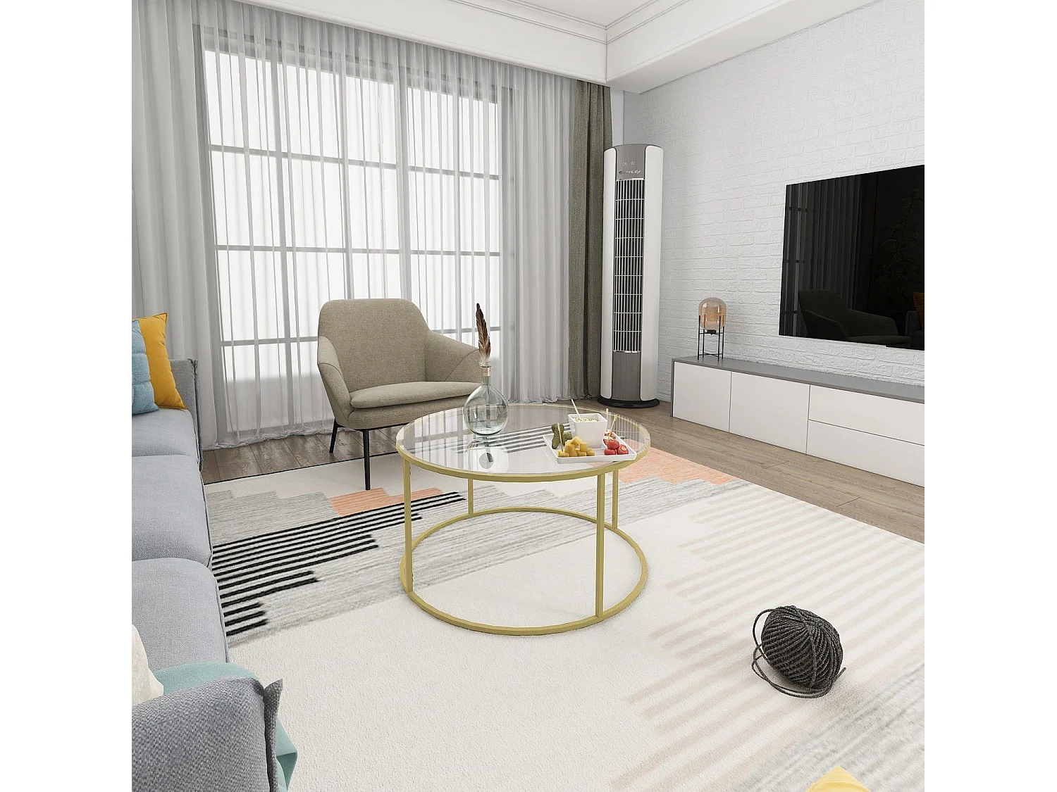 Tavolino da caffè Kailua 1797, D'oro, 45cm, Diametro: 80, Vetro temperato, Round