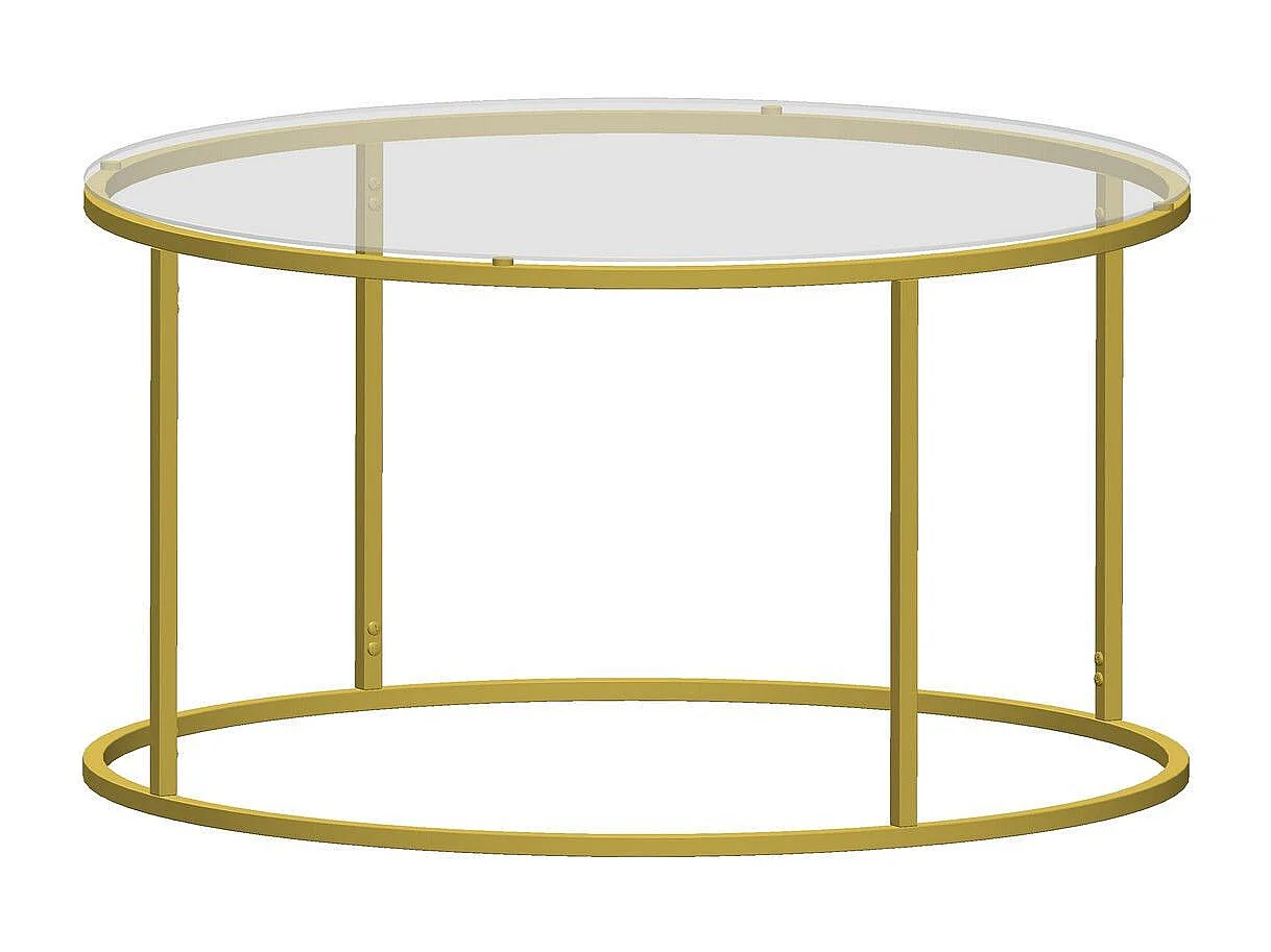 Tavolino da caffè Kailua 1797, D'oro, 45cm, Diametro: 80, Vetro temperato, Round