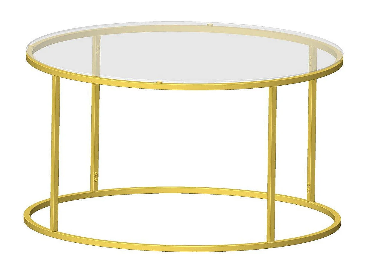 Tavolino da caffè Kailua 1797, D'oro, 45cm, Diametro: 80, Vetro temperato, Round