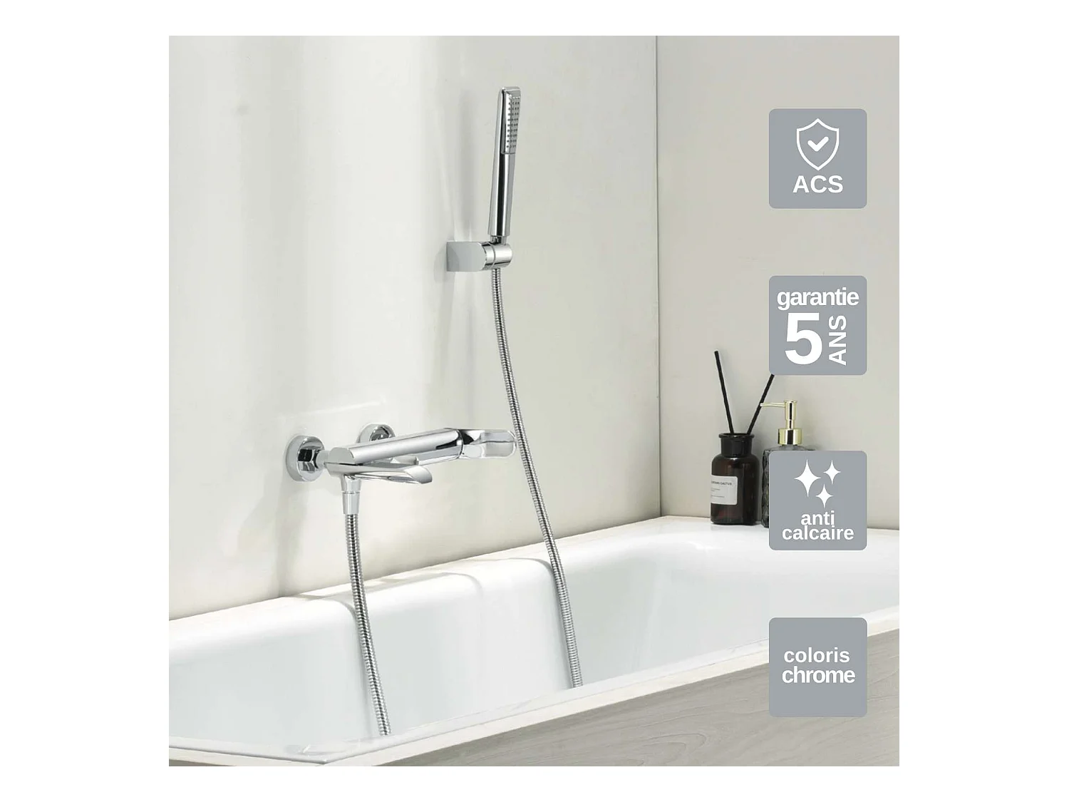 Ensemble Bain/Douche Anti-Calcaire Chrome DINAMARCA BR031-4