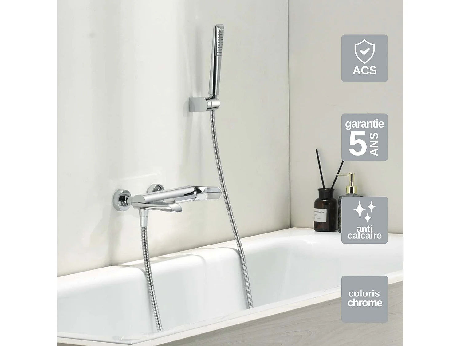 Ensemble Bain/Douche Anti-Calcaire Chrome DINAMARCA BR031-4