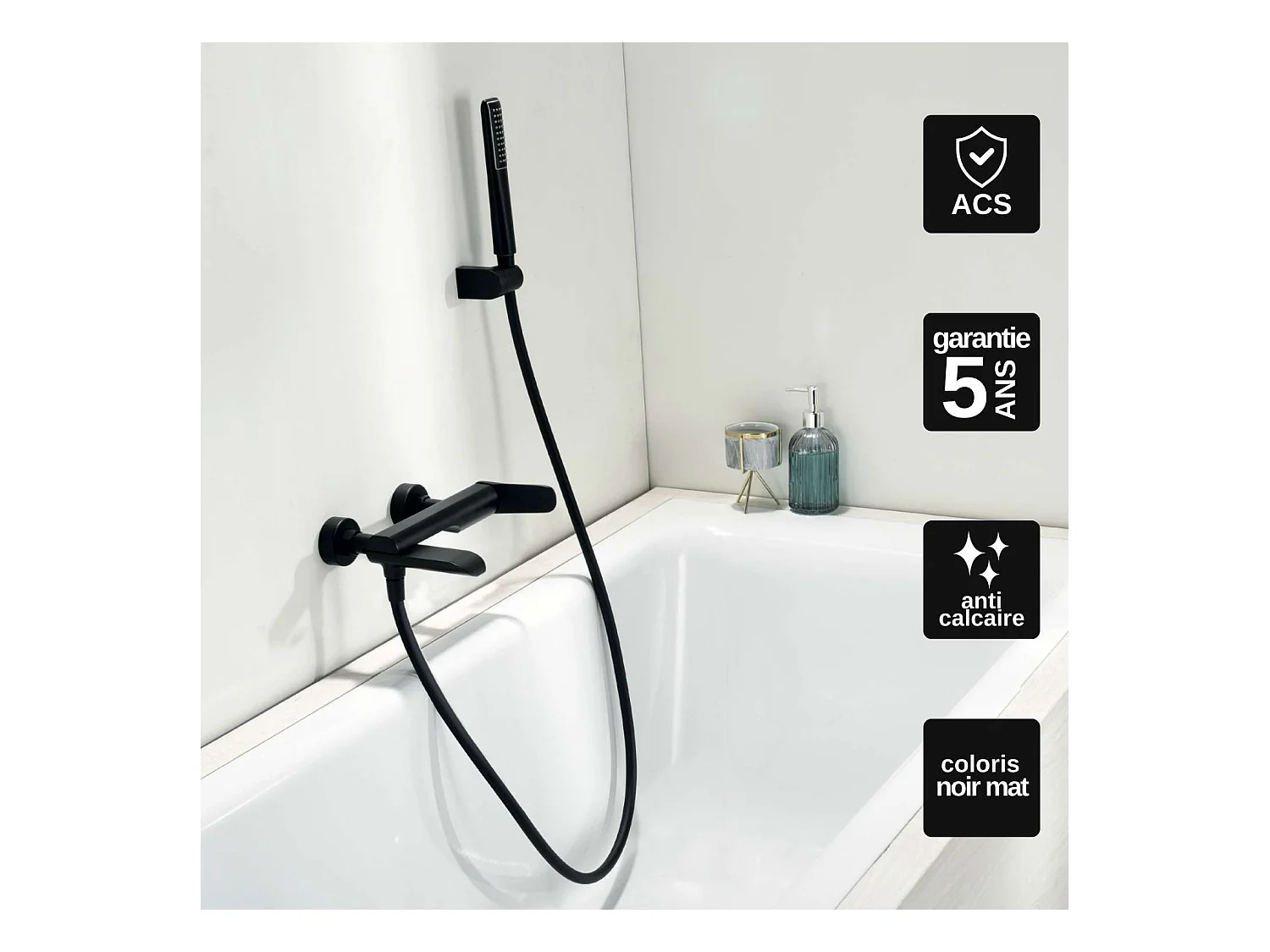 Ensemble Bain/Douche Anti-Calcaire Noir Mat DINAMARCA BR031-4NG