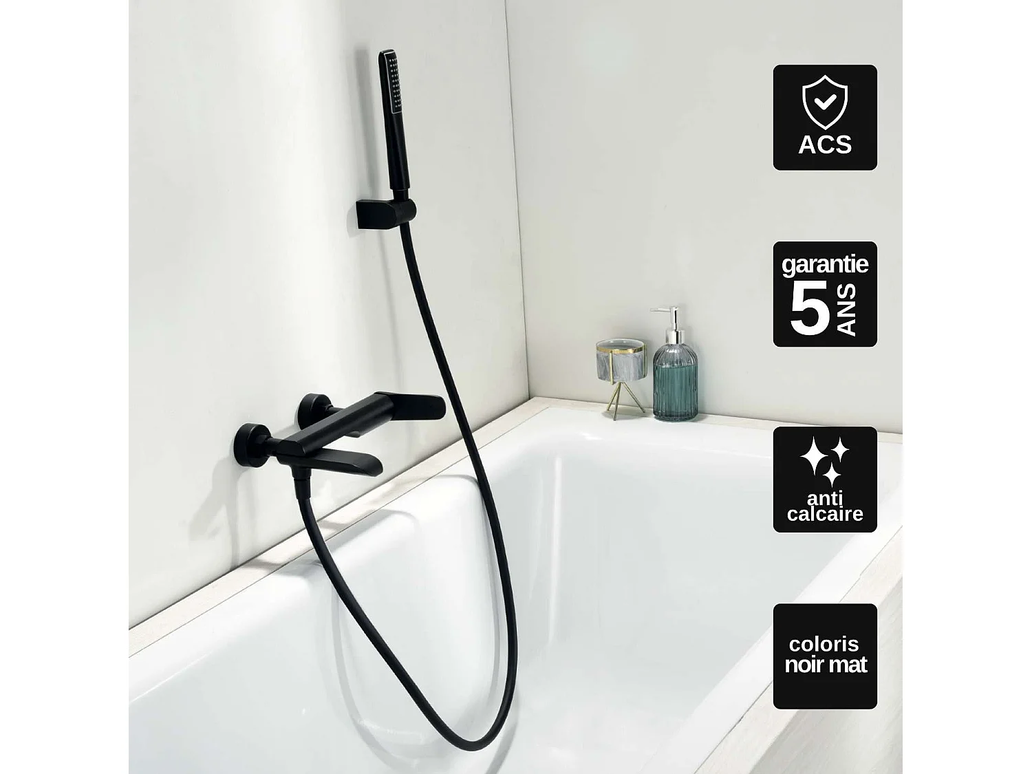 Ensemble Bain/Douche Anti-Calcaire Noir Mat DINAMARCA BR031-4NG