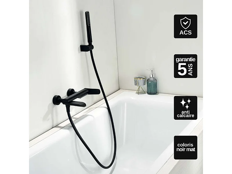 Ensemble Bain/Douche Anti-Calcaire Noir Mat DINAMARCA BR031-4NG