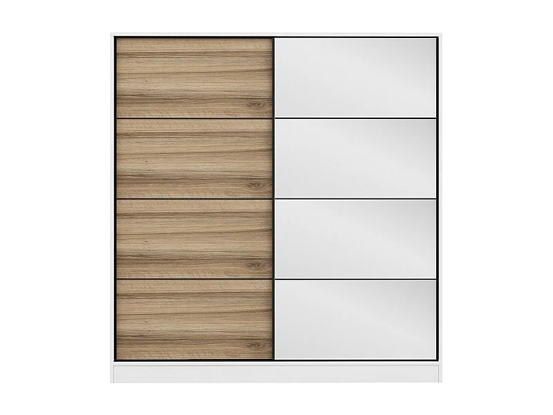 Dressing Carina Blanc L180xH210cm avec 2 portes coulissantes Miroir à droite et Bois clair