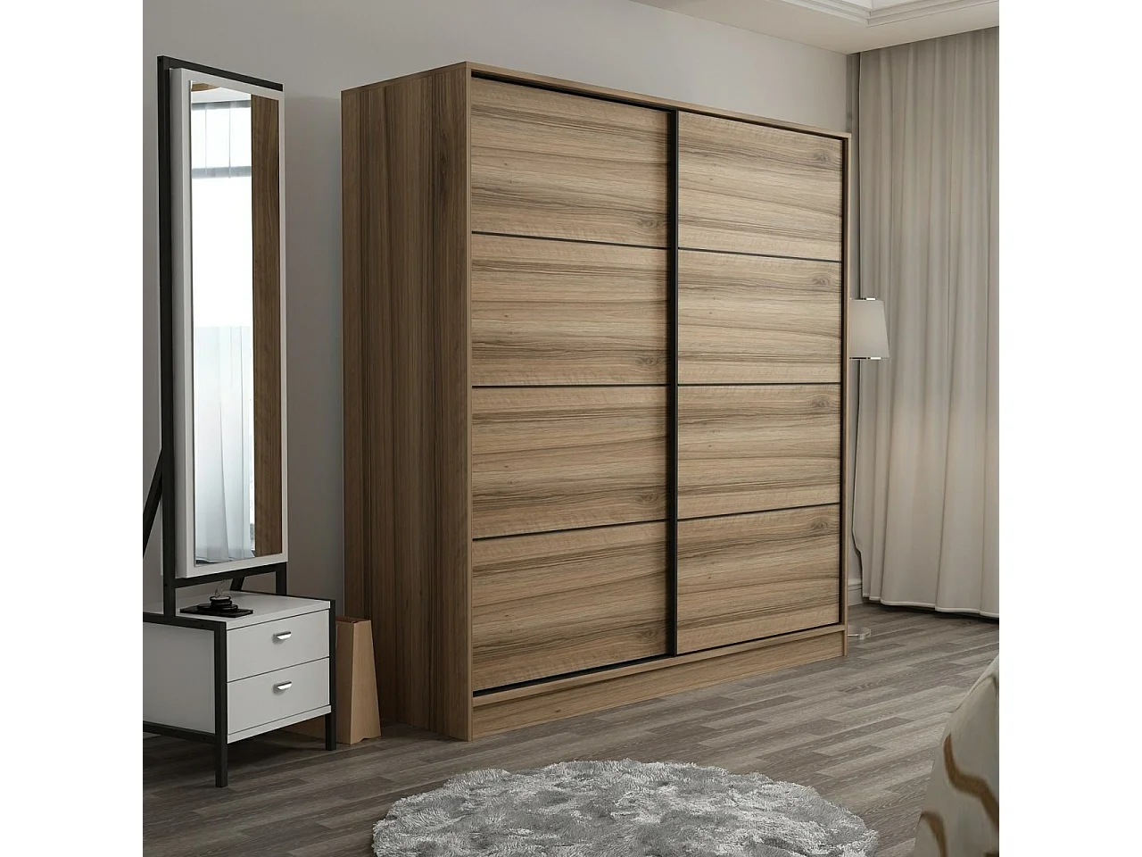 Guardaroba Kailua T103, Quercia, 210x180x60cm, Porte guardaroba: Scorrevole