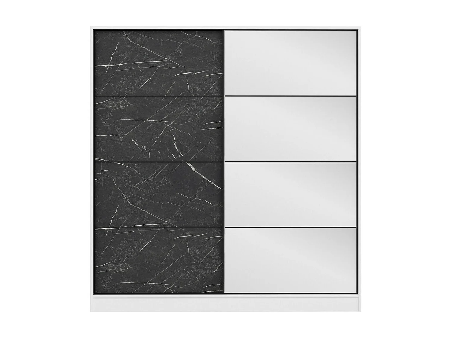 Dressing Carina Blanc L180xH210cm avec 2 portes coulissantes Miroir à droite et Effet marbre Noir