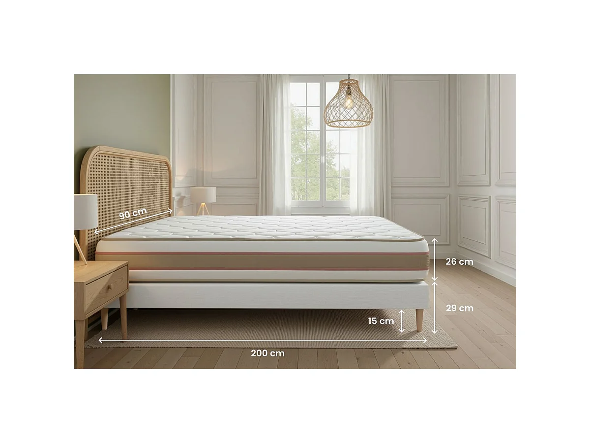 Lit Le Délicat 90 x 200 cm Sommier en tissu Beige Brun 90x200 cm