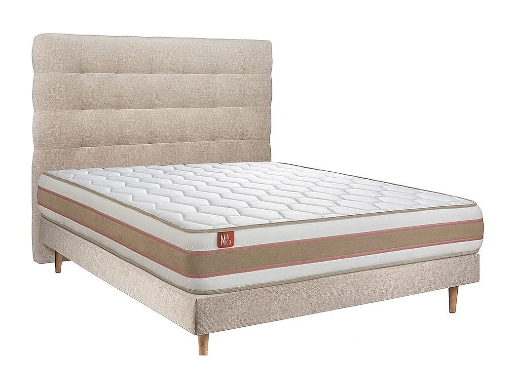 Lit Le Délicat 140 x 190 cm Sommier en tissu Beige Brun 140x190 cm