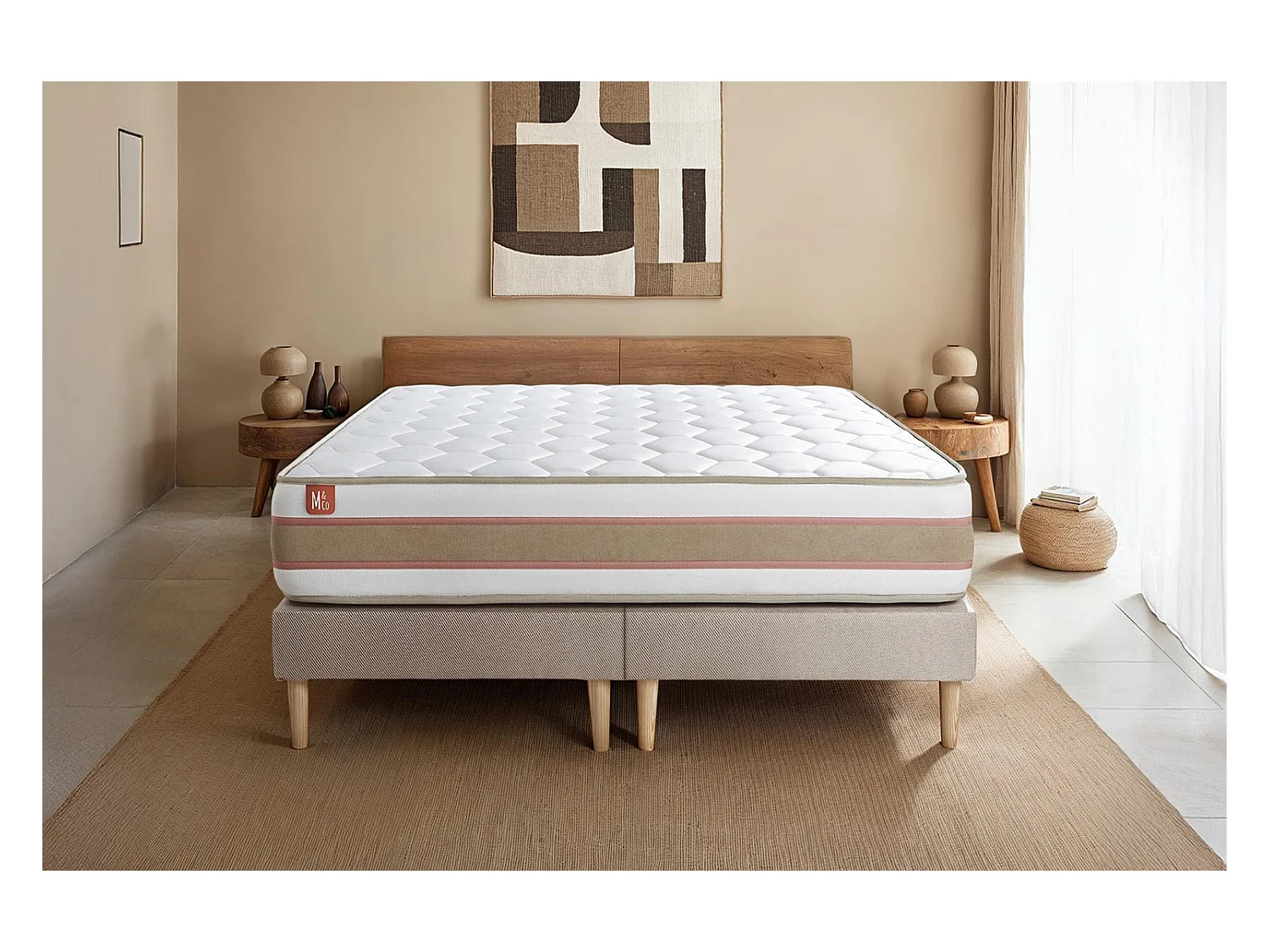 Lit Le Délicat 200 x 200 cm double Sommier en tissu Beige Brun 200x200 cm