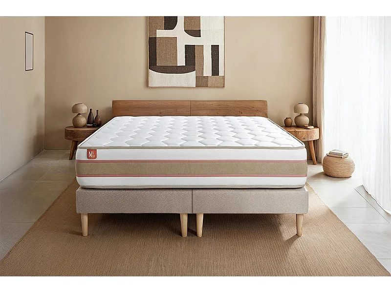 Lit Le Délicat 200 x 200 cm double Sommier en tissu Beige Brun 200x200 cm