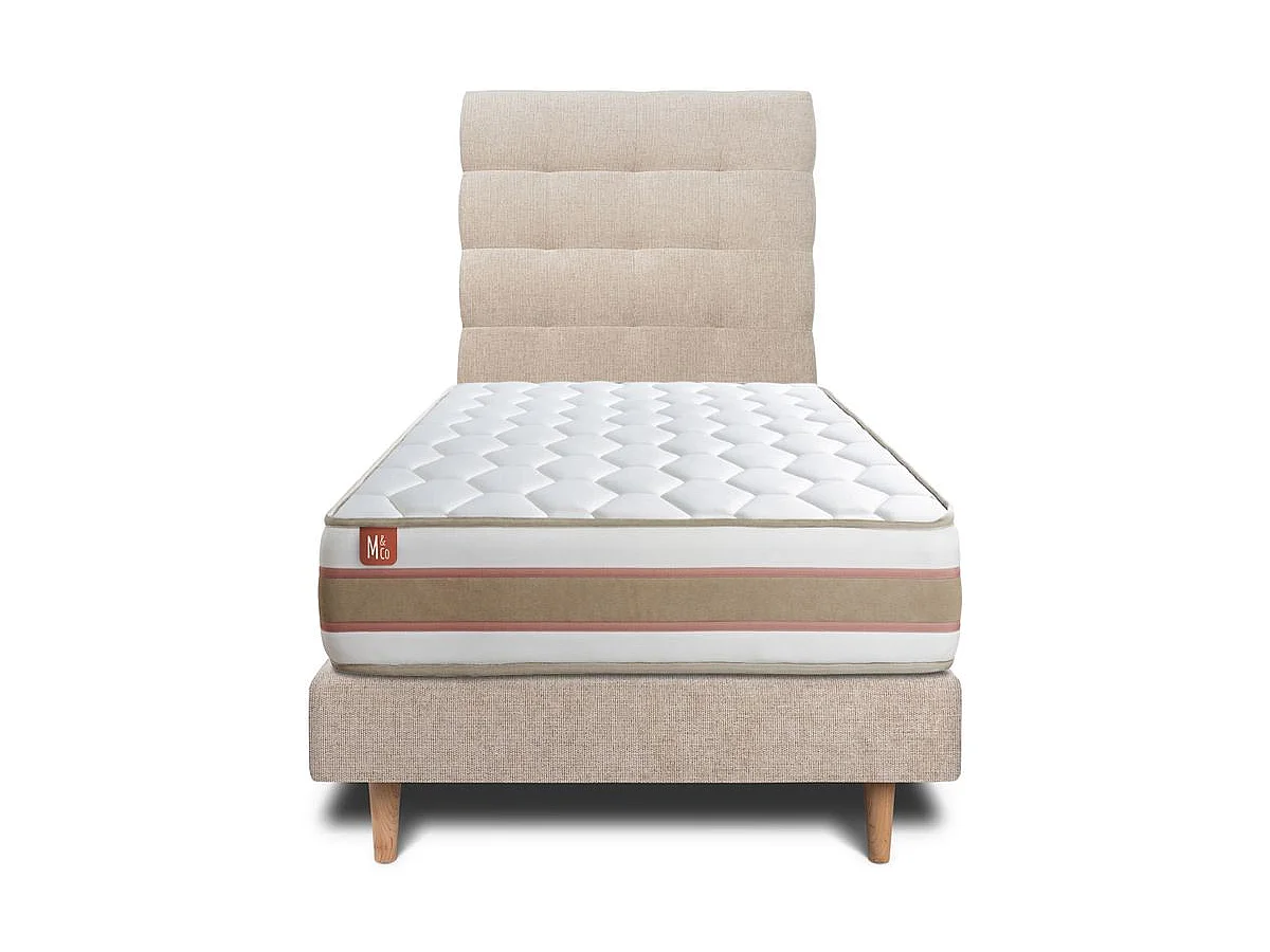 Lit Le Délicat 90 x 190 cm Sommier en tissu Beige Brun 90x190 cm