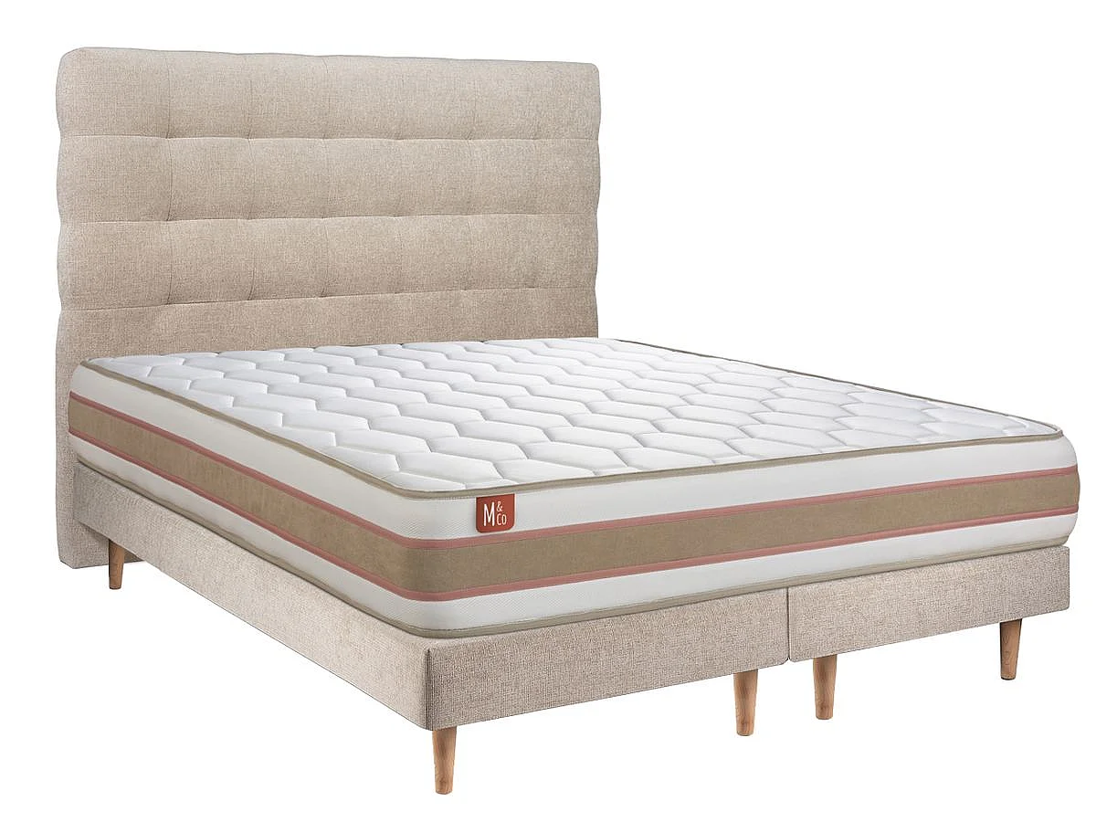 Lit Le Délicat 160 x 200 cm double Sommier en tissu Beige Brun 160x200 cm