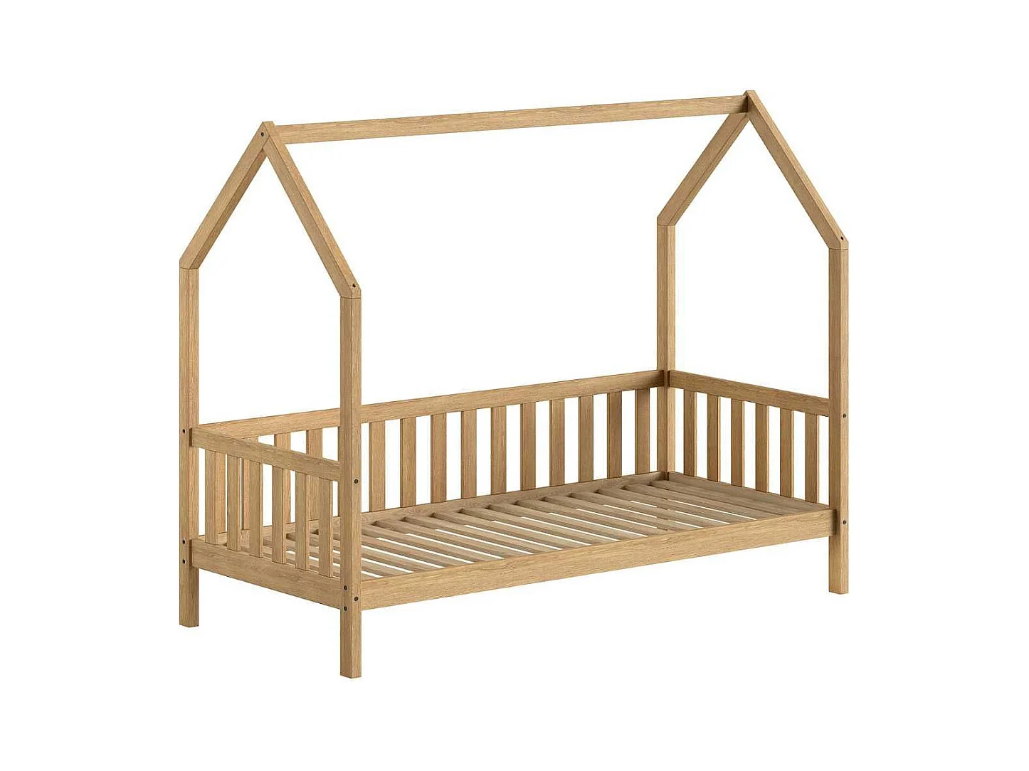 Lit cabane à barrière 90x200 en chêne massif - LEIKY